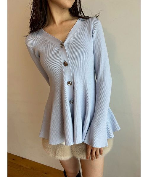 LILY BROWN（リリーブラウン）の「ペプラムニットカーディガン（カーディガン/ボレロ・レディース・ネイビー/アイボリー/ライトブルー・F）」の3枚目の写真