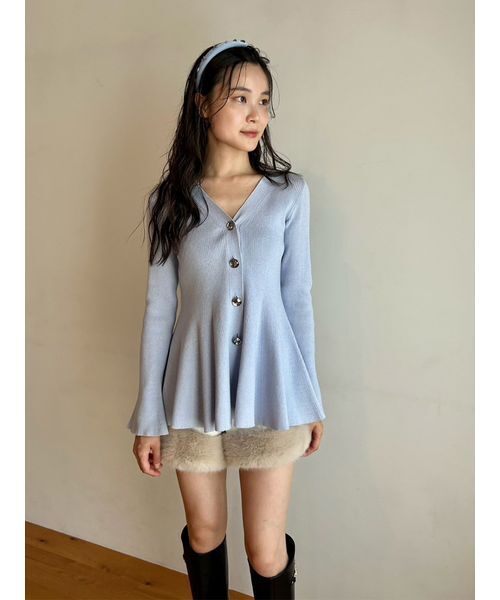 LILY BROWN（リリーブラウン）の「ペプラムニットカーディガン（カーディガン/ボレロ・レディース・ネイビー/アイボリー/ライトブルー・F）」の14枚目の写真