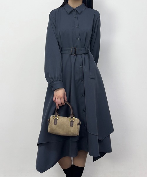 NICOLE CLUB(ニコル クラブ)の「イレヘムアシメワンピース(ワンピース・レディース・ネイビー系/ブルー/ブラウン系・MEDIUM)」の2枚目の写真