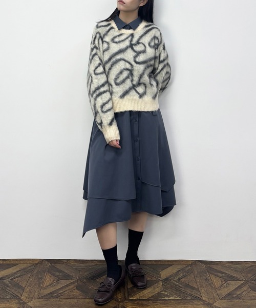 NICOLE CLUB(ニコル クラブ)の「イレヘムアシメワンピース(ワンピース・レディース・ネイビー系/ブルー/ブラウン系・MEDIUM)」の8枚目の写真