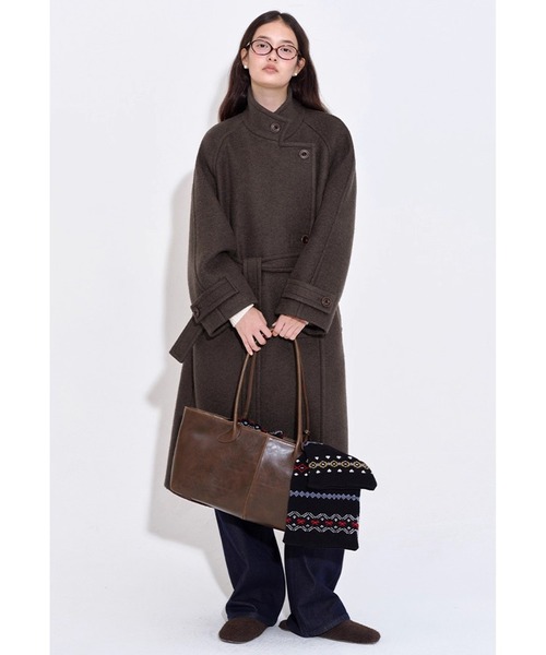 ウエストベルト付き ウール チェスターロングコート FD25W028【Fano