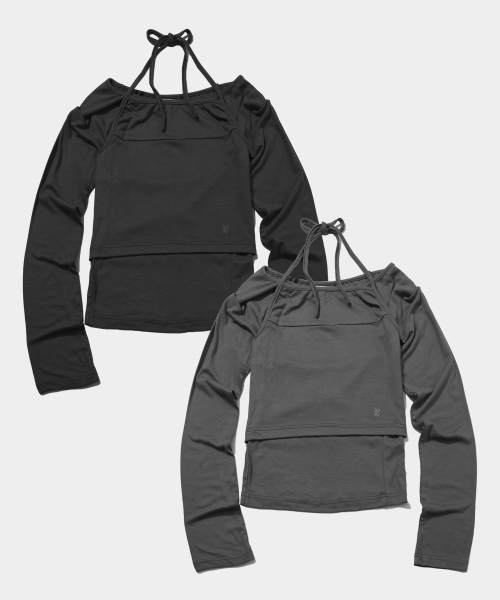 PLACE STUDIO（プレイススタジオ）の「スタンダードホルターストラップスリーブレスセット長袖Tシャツ[ブラック]（Tシャツ/カットソー・レディース・ブラック・FREE）」の5枚目の写真