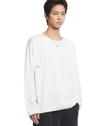 DAMAGED LONG SLEEVE TEE - WHITE