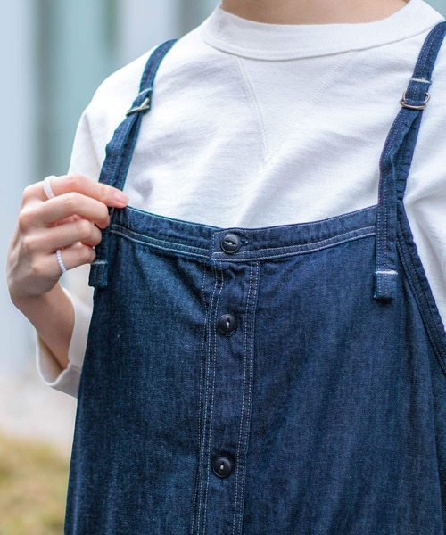D.M.G.（ドミンゴ）の「[D.M.G / ディーエムジー] 6.5ozデニム ワークサロペットスカート（サロペット/オーバーオール・レディース・ワンウォッシュ・FREE）」の3枚目の写真