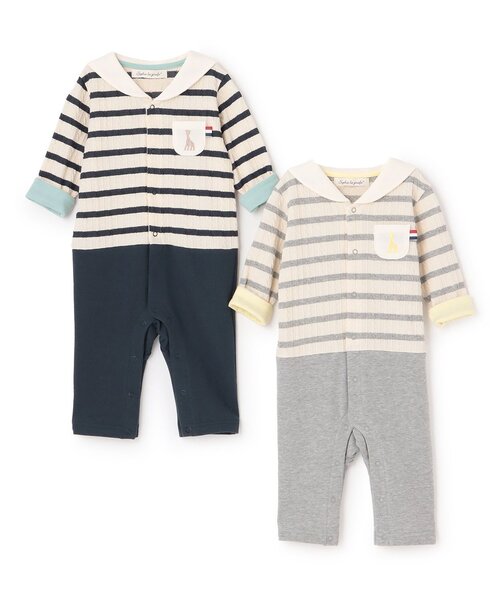 Sophie la girafe(ソフィーラジラフ)の「ジャカードボーダーセーラーカバーオール【日本製】(ロンパース・キッズ・グレー/ネイビー・70cm/80cm)」の11枚目の写真