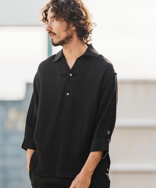 1minute 1second(ワンミニットワンセカンド)の「mhs2458-half sleeve linen like shirt シャツ(1M26H150)(シャツ/ブラウス・メンズ・ブラック/ネイビー/ホワイト・S/M/L/XL)」の2枚目の写真