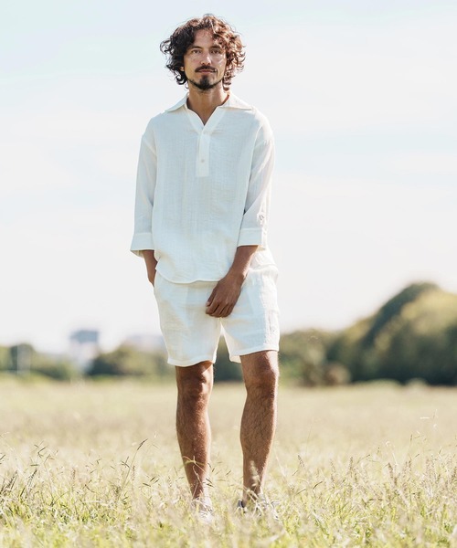 1minute 1second(ワンミニットワンセカンド)の「mhs2458-half sleeve linen like shirt シャツ(1M26H150)(シャツ/ブラウス・メンズ・ブラック/ネイビー/ホワイト・S/M/L/XL)」の7枚目の写真