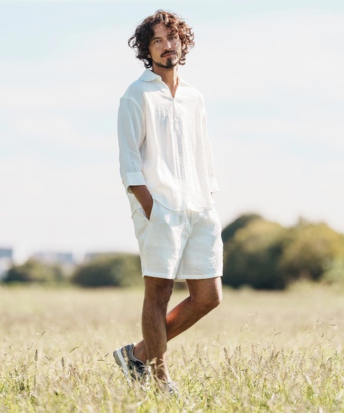 1minute 1second(ワンミニットワンセカンド)の「mhs2458-half sleeve linen like shirt シャツ(1M26H150)(シャツ/ブラウス・メンズ・ブラック/ネイビー/ホワイト・S/M/L/XL)」の8枚目の写真