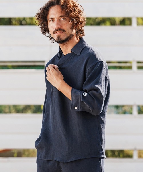 1minute 1second(ワンミニットワンセカンド)の「mhs2458-half sleeve linen like shirt シャツ(1M26H150)(シャツ/ブラウス・メンズ・ブラック/ネイビー/ホワイト・S/M/L/XL)」の9枚目の写真