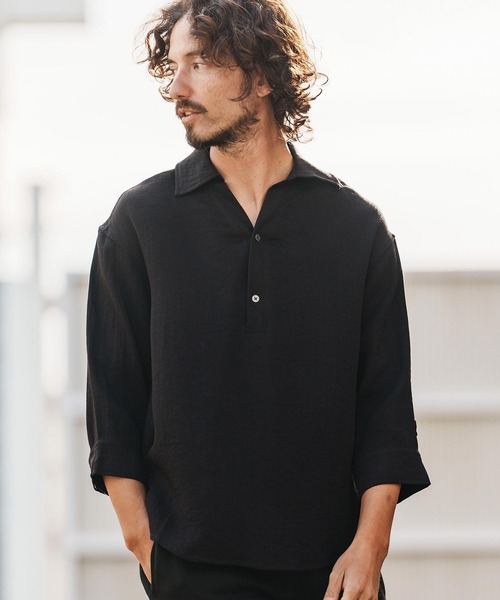 1minute 1second(ワンミニットワンセカンド)の「mhs2458-half sleeve linen like shirt シャツ(1M26H150)(シャツ/ブラウス・メンズ・ブラック/ネイビー/ホワイト・S/M/L/XL)」の16枚目の写真