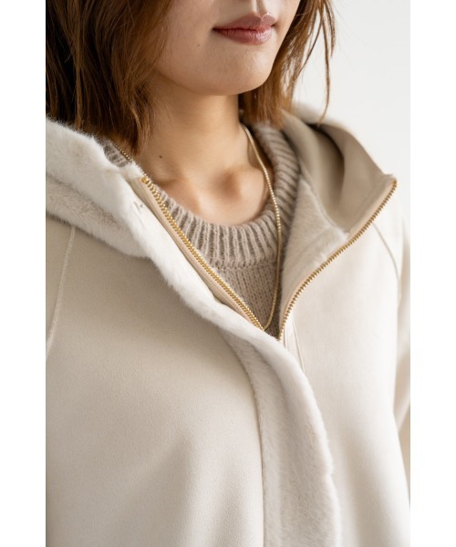 M.deux(エムドゥ)の「フェイクムートンファーコート(テーラードジャケット・レディース・キャメル/グレイッシュベージュ・MEDIUM)」の10枚目の写真