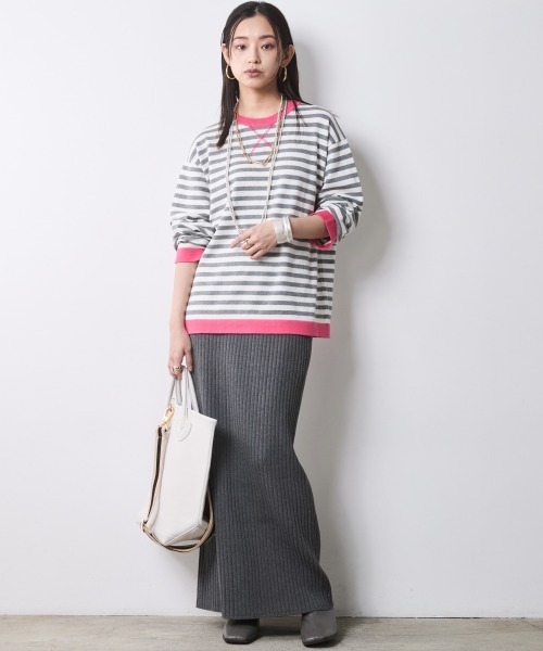 CHIC STYLE（シックスタイル）の「ワイドリブニットタイトスカート＜大きいサイズ有＞シックスタイル（スカート・レディース・ベージュ/チャコール/ブラック・M/L/LL/3L/4L/5L）」の5枚目の写真