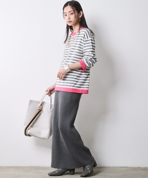 CHIC STYLE（シックスタイル）の「ワイドリブニットタイトスカート＜大きいサイズ有＞シックスタイル（スカート・レディース・ベージュ/チャコール/ブラック・M/L/LL/3L/4L/5L）」の6枚目の写真