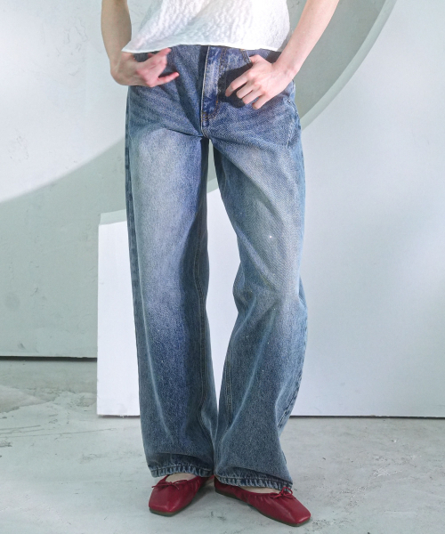 Vivacious(ビバシャス)の「Beads Baggy Denim Pants BLACK(デニムパンツ・レディース・ブラック・SMALL/MEDIUM/LARGE/X-LARGE)」の3枚目の写真