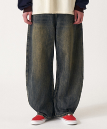 Curved brush denim wide pants_Blue