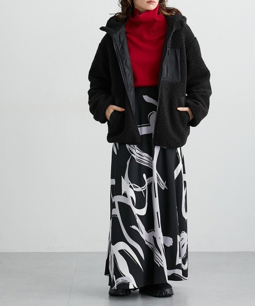 Soiunique（スワユニーク）の「中綿入りボアフードブルゾン　［Soiunique］（カバーオール・レディース・ブラック/モカ・L/M）」の11枚目の写真