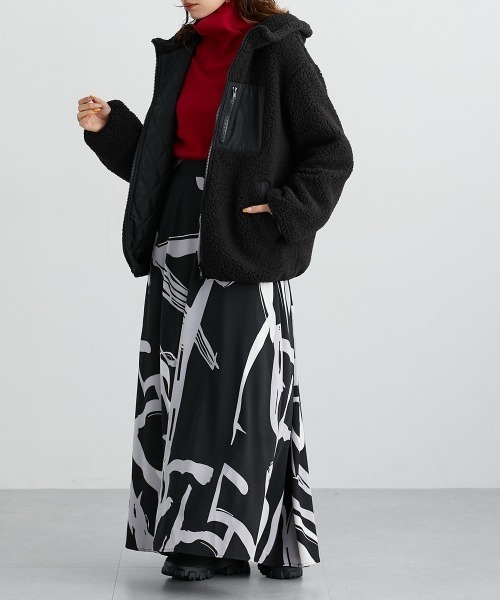 Soiunique（スワユニーク）の「中綿入りボアフードブルゾン　［Soiunique］（カバーオール・レディース・ブラック/モカ・L/M）」の12枚目の写真