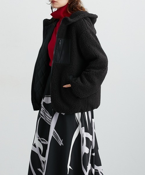 Soiunique（スワユニーク）の「中綿入りボアフードブルゾン　［Soiunique］（カバーオール・レディース・ブラック/モカ・L/M）」の13枚目の写真