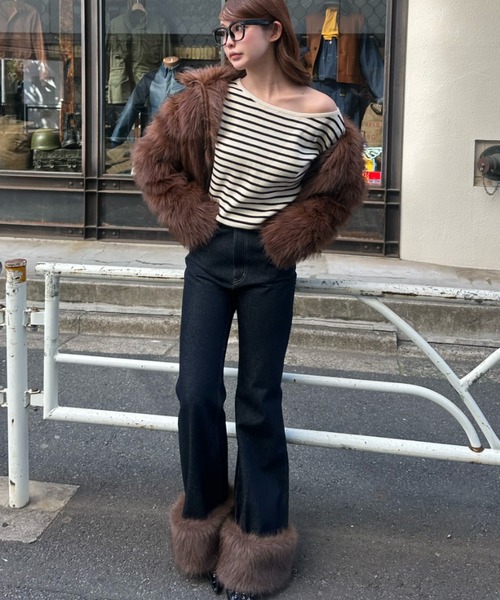 RAY CASSIN(レイカズン)の「ボーダーワンショルニット(ニット/セーター・レディース・レッド系その他2/アイボリー/ブラック系その他2/グレー系その他2・FREE)」の12枚目の写真