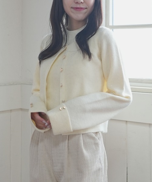 archives（アルシーヴ）の「金ボタンラメニットアンサンブル（アンサンブル・レディース・グレー/ワイン/アイボリー/ミント・MEDIUM）」の2枚目の写真