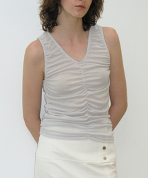 CACELE（カッセル）の「SHIRRING SLEEVELESS, DOVE GRAY（Tシャツ/カットソー）」