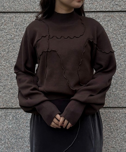 &g'aime(アンジェム)の「【&g'aime 】ラメメローラインニット Lame Merrow-Line Knit(ニット/セーター・レディース・ブラウン/チャコールグレー/ブラック・FREE)」の3枚目の写真