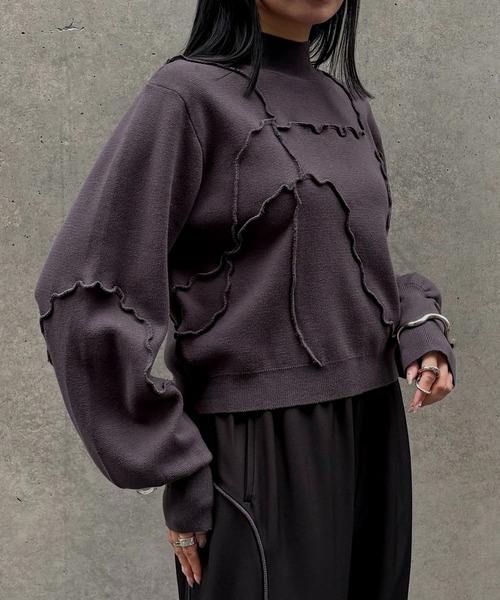 &g'aime(アンジェム)の「【&g'aime 】ラメメローラインニット Lame Merrow-Line Knit(ニット/セーター・レディース・ブラウン/チャコールグレー/ブラック・FREE)」の2枚目の写真