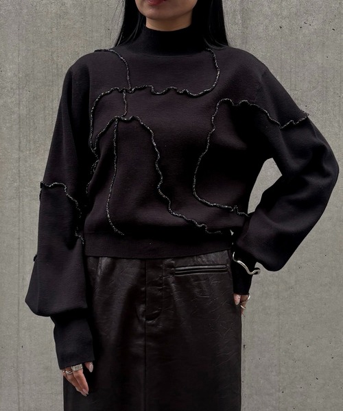 &g'aime(アンジェム)の「【&g'aime 】ラメメローラインニット Lame Merrow-Line Knit(ニット/セーター・レディース・ブラウン/チャコールグレー/ブラック・FREE)」の1枚目の写真
