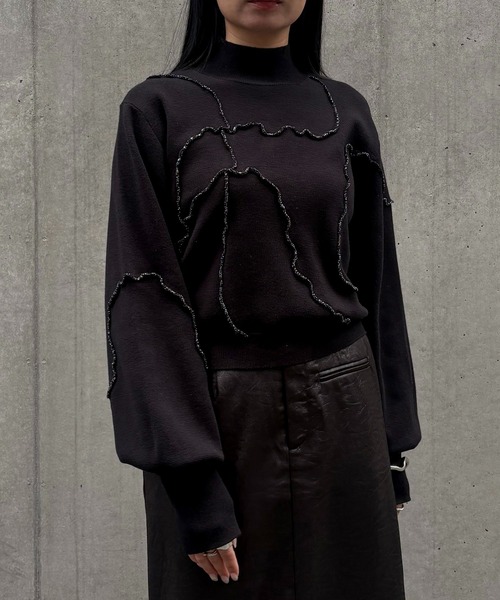 &g'aime(アンジェム)の「【&g'aime 】ラメメローラインニット Lame Merrow-Line Knit(ニット/セーター・レディース・ブラウン/チャコールグレー/ブラック・FREE)」の4枚目の写真