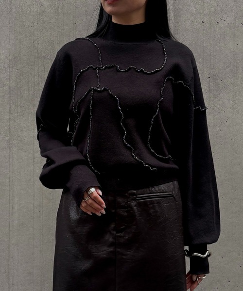 &g'aime(アンジェム)の「【&g'aime 】ラメメローラインニット Lame Merrow-Line Knit(ニット/セーター・レディース・ブラウン/チャコールグレー/ブラック・FREE)」の6枚目の写真