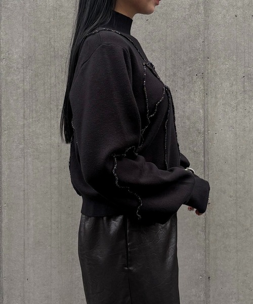 &g'aime(アンジェム)の「【&g'aime 】ラメメローラインニット Lame Merrow-Line Knit(ニット/セーター・レディース・ブラウン/チャコールグレー/ブラック・FREE)」の7枚目の写真