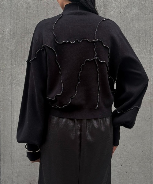 &g'aime(アンジェム)の「【&g'aime 】ラメメローラインニット Lame Merrow-Line Knit(ニット/セーター・レディース・ブラウン/チャコールグレー/ブラック・FREE)」の9枚目の写真