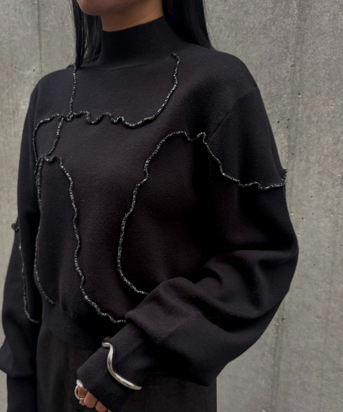 &g'aime(アンジェム)の「【&g'aime 】ラメメローラインニット Lame Merrow-Line Knit(ニット/セーター・レディース・ブラウン/チャコールグレー/ブラック・FREE)」の11枚目の写真