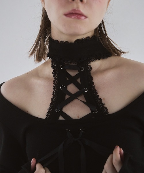 lilLilly（リルリリー）の「フロントレースアップニットトップス（Tシャツ/カットソー・レディース・ブルー/グレー/ホワイト/ブラック・FREE）」の7枚目の写真