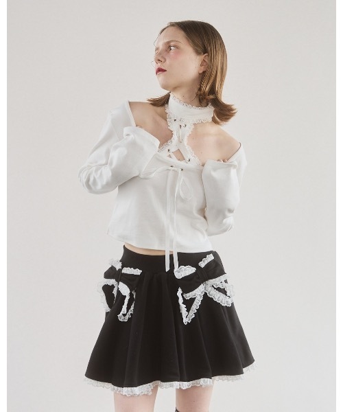 lilLilly（リルリリー）の「フロントレースアップニットトップス（Tシャツ/カットソー・レディース・ブルー/グレー/ホワイト/ブラック・FREE）」の8枚目の写真