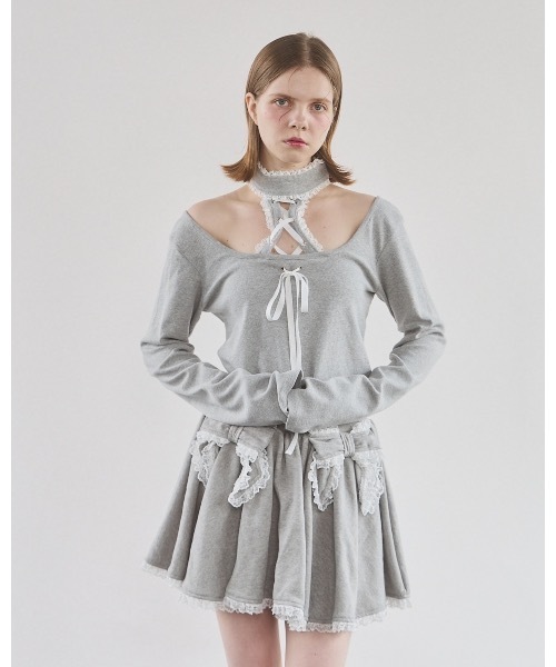 lilLilly（リルリリー）の「フロントレースアップニットトップス（Tシャツ/カットソー・レディース・ブルー/グレー/ホワイト/ブラック・FREE）」の9枚目の写真