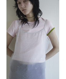 ASYMMETRICAL SLEEVE BEACH TEE IN PINK/GREEN