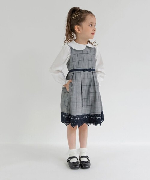 BRANSHES(ブランシェス)の「【フォーマル】グレンチェック裾レースジャンパースカート(ジャンパースカート・キッズ・グレー・120/130/110)」の3枚目の写真
