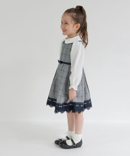 BRANSHES(ブランシェス)の「【フォーマル】グレンチェック裾レースジャンパースカート(ジャンパースカート・キッズ・グレー・120/130/110)」の7枚目の写真