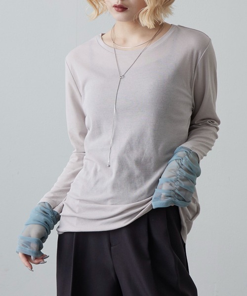 Lui's（ルイス）の「袖シャーリングデザインプルオーバー（Tシャツ/カットソー・レディース・ブラック/グレー/ホワイト・FREE）」の3枚目の写真