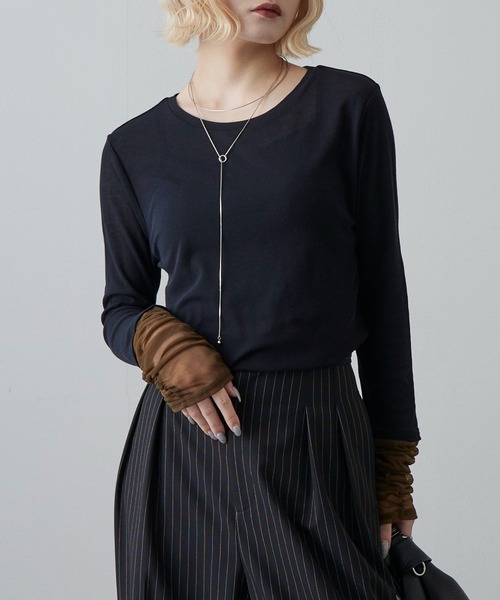 Lui's（ルイス）の「袖シャーリングデザインプルオーバー（Tシャツ/カットソー・レディース・ブラック/グレー/ホワイト・FREE）」の10枚目の写真