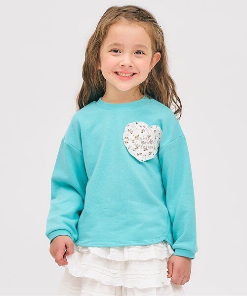 apres les cours（アプレレクール）の「ハートフリルポケットゆったりトレーナー（スウェット・キッズ・レッド/その他2/ミント/イエロー・80/90/100/110/120/130/140）」の2枚目の写真