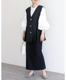 reca（レカ）の「Vネック金ボタンベスト×Hラインロングスカート2点セット（スーツセット）」
