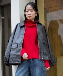 鹿の子編みハイネックニット
