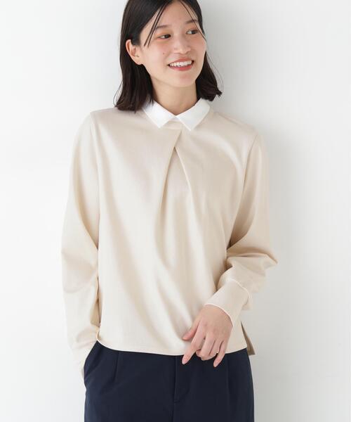 human woman(ヒューマンウーマン)の「◆【襟取り外し可能】シャツカラードッキングプルオーバー(Tシャツ/カットソー・レディース・ブラック/ホワイト系その他・MEDIUM)」の2枚目の写真