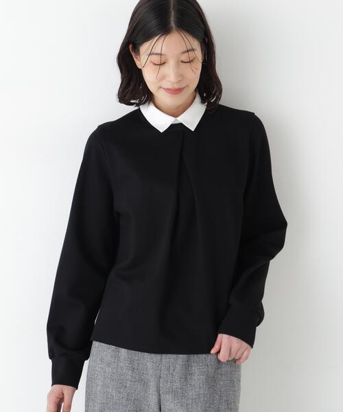 human woman(ヒューマンウーマン)の「◆【襟取り外し可能】シャツカラードッキングプルオーバー(Tシャツ/カットソー・レディース・ブラック/ホワイト系その他・MEDIUM)」の1枚目の写真
