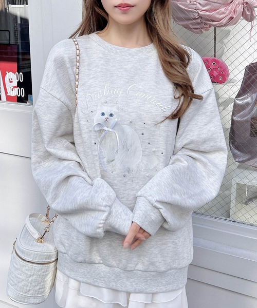 INGNI（イング）の「装飾リボン付ねこスウェットトップス（Tシャツ/カットソー・レディース・グレー/ライトピンク/オートミール・M）」の13枚目の写真