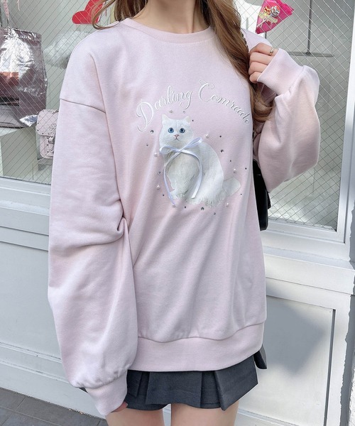 INGNI（イング）の「装飾リボン付ねこスウェットトップス（Tシャツ/カットソー・レディース・グレー/ライトピンク/オートミール・M）」の18枚目の写真