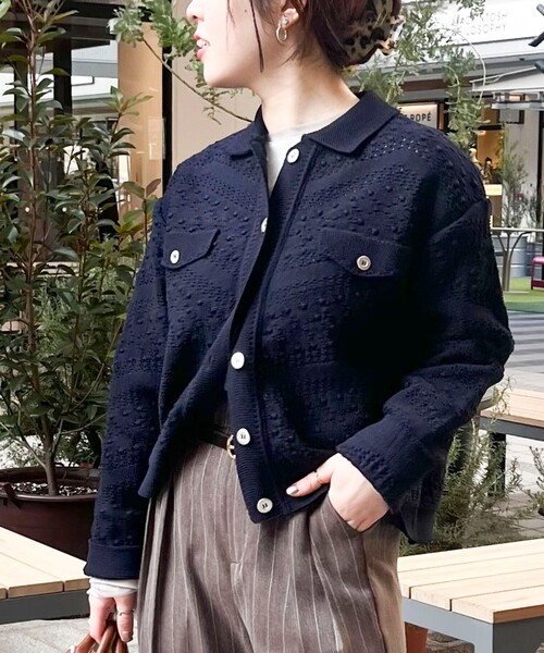 MICO COULIER（ミコクリエ）の「クロシェレース風衿付きカーディガン（カーディガン/ボレロ・レディース・ネイビー/ライトグレー・38）」の10枚目の写真