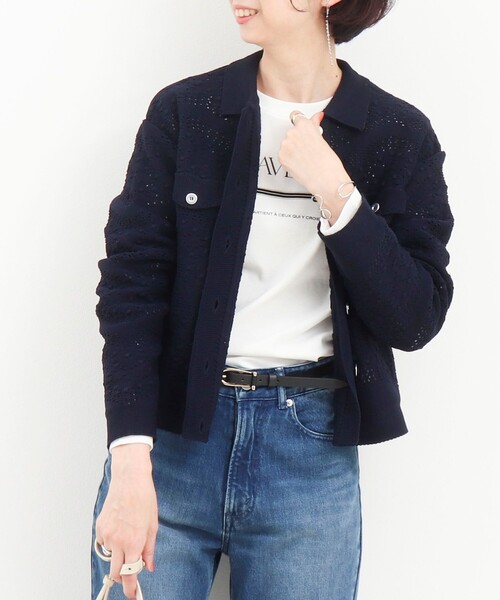 MICO COULIER（ミコクリエ）の「クロシェレース風衿付きカーディガン（カーディガン/ボレロ・レディース・ネイビー/ライトグレー・38）」の13枚目の写真